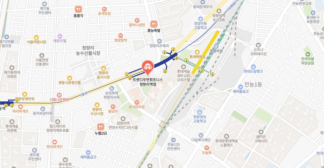 트렌디우먼휘트니스 청량리역점 위치 지도